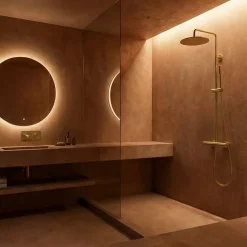 Colonne de douche thermostatique corps froid or brossé Essebagno Delice II