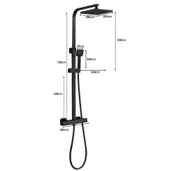 Colonne de Douche Thermostatique, Réglable en Hauteur, Noir