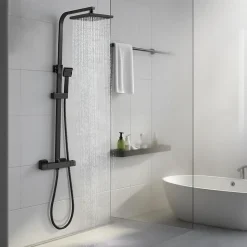 Colonne de Douche Thermostatique, Réglable en Hauteur, Noir