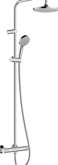 Colonne de douche thermostatique avec pommeau + douchette 2 jets + flexible + barre réglable, chrome, Hansgrohe Vernis Blend 200 EcoSmart