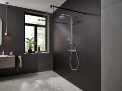 Colonne de douche thermostatique avec pommeau + douchette 2 jets + flexible + barre réglable, chrome, Hansgrohe Vernis Blend 200 EcoSmart