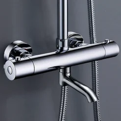 Colonne de douche thermostatique extra-longue AVEC bec carré de 100-150 cm, finition chrome poli, en laiton Kibath
