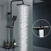 Colonne de Douche Thermostatique 38C avec Etageres Tete de Douche Pluie et Douchette Hauteur Reglable 1000 a 1240 mm Inox Noir