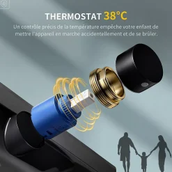 Colonne de Douche Thermostatique 38C avec Etageres Tete de Douche Pluie et Douchette Hauteur Reglable 1000 a 1240 mm Inox Noir