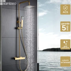 Colonne de Douche Thermostatique Anti-Calcaire Or Brossé IMEX ART BTAR025/OC