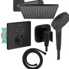 Colonne de douche thermostatique HANSGROHE ShowerSelect E Douche de tête Vernis Shape Flexible Isiflex Douchette Vernis B noir mat