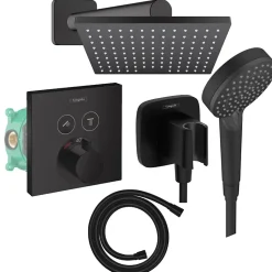 Colonne de douche thermostatique HANSGROHE ShowerSelect E Douche de tête Vernis Shape Flexible Isiflex Douchette Vernis B noir mat