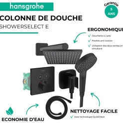 Colonne de douche thermostatique HANSGROHE ShowerSelect E Douche de tête Vernis Shape Flexible Isiflex Douchette Vernis B noir mat