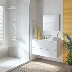 Colonne de douche thermostatique avec tablette, pomme de tête, douchette et flexible, chrome, Valentin Touareg