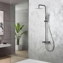 Colonne de douche thermostatique noir mat acier et laiton finition PVD anticalcaire