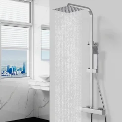 Colonne de douche thermostatique avec pomme de tête, Carré,effet chromé, AICA