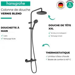 Colonne de douche thermostatique HANSGROHE Vernis Blend 200 noir mat