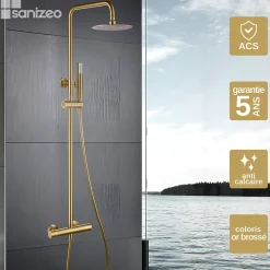 Colonne de Douche Thermostatique Anti-Calcaire Or Brossé IMEX GENOVA BTG053/OC