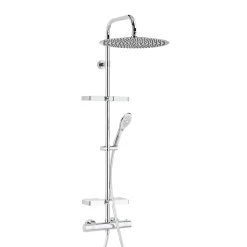 Colonne de douche thermostatique avec tablettes, pomme de tête large, douchette et flexible, chrome, Valentin Opium