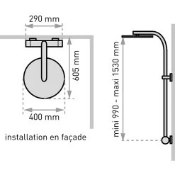 Colonne de douche thermostatique avec tablettes, pomme de tête large, douchette et flexible, chrome, Valentin Opium