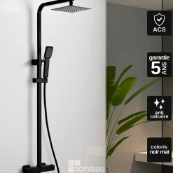 Colonne de Douche Thermostatique Anti-Calcaire Noir Mat IMEX VIGO BTV013/NG