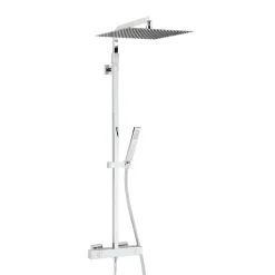 Colonne de douche thermostatique avec pomme de tête, douchette et flexible, chrome, Valentin Allure