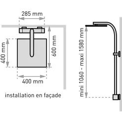 Colonne de douche thermostatique avec pomme de tête, douchette et flexible, chrome, Valentin Allure