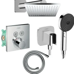 Colonne de douche thermostatique HANSGROHE ShowerSelect E Douche de tête Vernis Shape Flexible Isiflex Douchette Pulsify chromé