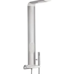 Colonne de douche thermostatique hydromassante avec tablette, pomme de tête et flexible, en aluminium anodisé gris, Valentin Isme
