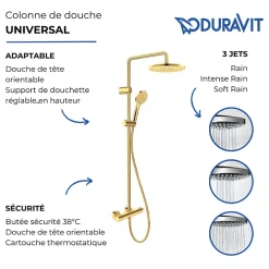 Colonne de douche thermostatique DURAVIT MinusFlow doré poli