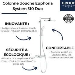 Colonne de douche thermostatique GROHE Euphoria SmartControl System 310 Duo avec nettoyant GrohClean