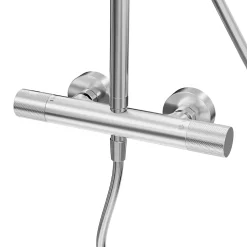 Colonne de douche thermostatique + barre réglable + douchette + flexible, chrome, GoodHome Owens