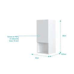 Colonne de rangement blanche - Porte et niche - 35x80x32.5 cm