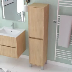 Colonne de rangement Chêne Clair sur Pieds - Hauteur 160 cm - 2 Portes - XENOS