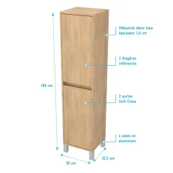 Colonne de rangement Chêne Clair sur Pieds - Hauteur 160 cm - 2 Portes - XENOS