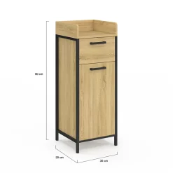 Colonne de rangement d'appoint salle de bain DETROIT 1 tiroir 1 placard design industriel