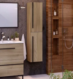 Colonne de salle de bain ANGI 2 portes 140x30x27 cm chêne T-BATH