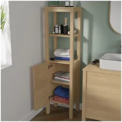 Colonne de salle de bain sur pieds chêne NESTO 145cm porte lisse
