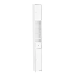 Colonne de Salle de Bain Étroite Hydrofuge avec Étagères et Tiroirs Réglables - Armoire Gain de Place Blanche