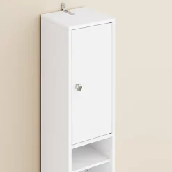 Colonne de Salle de Bain Étroite Hydrofuge avec Étagères et Tiroirs Réglables - Armoire Gain de Place Blanche