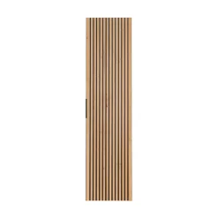 Colonne de salle de bain KINOKO 1 porte Finition lattes effet bois naturel et noir L35 x P25 x H140 cm Meuble suspendu
