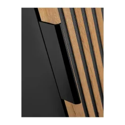 Colonne de salle de bain KINOKO 1 porte Finition lattes effet bois naturel et noir L35 x P25 x H140 cm Meuble suspendu