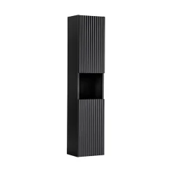 Colonne de salle de bain VANO 2 portes et 1 niche Noir mat L30 x P25 x H140 cm Meuble suspendu
