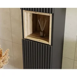Colonne de salle de bain VANO 2 portes et 1 niche Noir mat L30 x P25 x H140 cm Meuble suspendu