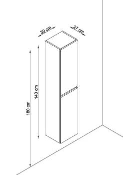 Colonne de salle de bain NELI 2 portes 140x30x27 cm chêne et blanc T-BATH