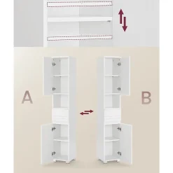 Colonne de salle de bain 2 portes, 1 tiroir et 1 niche - H170 cm