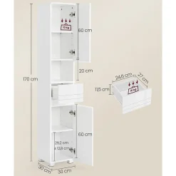 Colonne de salle de bain 2 portes, 1 tiroir et 1 niche - H170 cm