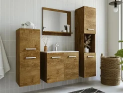 Colonne de salle de bain suspendue effet bois avec niche de rangement - L30 x P30 x H133 cm - MIELA II