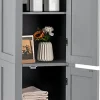 Colonne de Salle de Bain avec 2 Portes 5 étagères Dispositif Anti basculement Armoire Haute de Toilette Gris