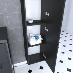 Colonne de salle de bain noir 30x35x150 cm avec 2 portes et poignées noir mat - STRUCTURA F050