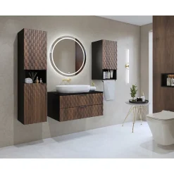Colonne de salle de bain collection KING Chene foncé et noir