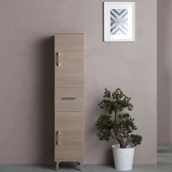 Colonne De Salle De Bain 150Cm 2 Portes Et 1 Tiroir Chêne Naturel Avec Pieds Rimini