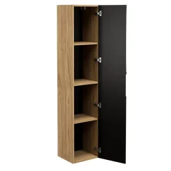 Colonne de salle de bain VELNIA 1 porte H170 cm Coloris chene clair et noir Meuble suspendu