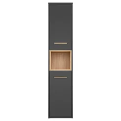 Colonne de salle de bain TALOKA 2 portes Gris anthracite et chene clair 170 cm Meuble suspendu