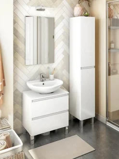 Colonne de salle de bain avec 2 portes sans poignée coloris blanc - Longueur 30 x Profondeur 35 x Hauteur 182 cm